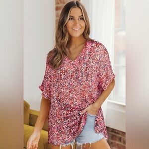 Harmonic Petals Floral V Neck Blouse